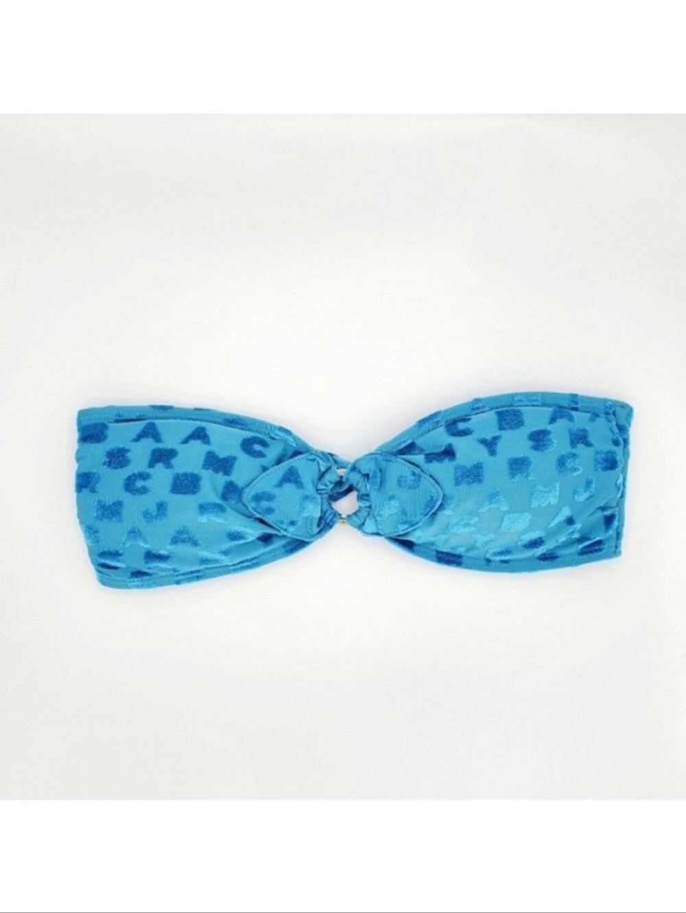 Marc by Marc Jacobs Blue Flocked Velvet Logo Mania Bandeau Bikini Top Y2K 2000s